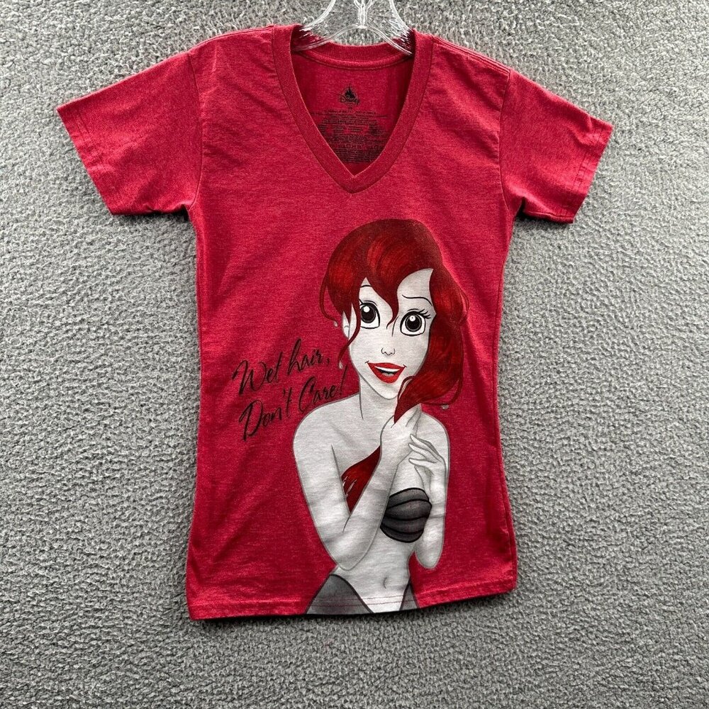 Little Mermaid Womens Top Extra Small Red Ariel Disney Wet Hair Don't Care Shirt